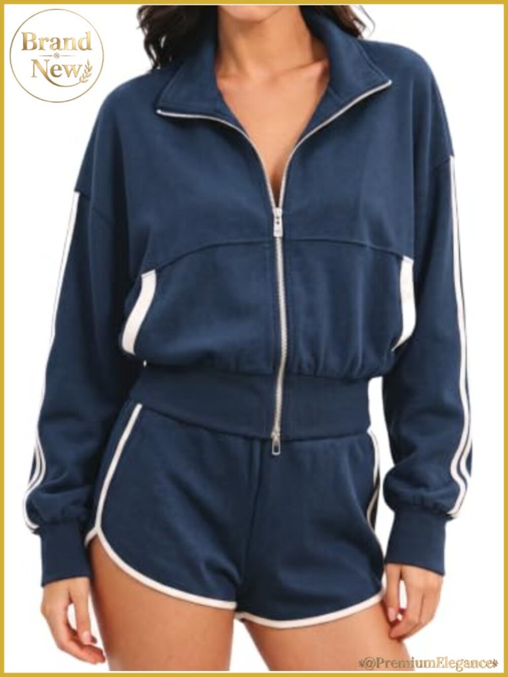 Womens 2 Piece Tracksuit Zip Up Jacket and Shorts Set Sweatsuit